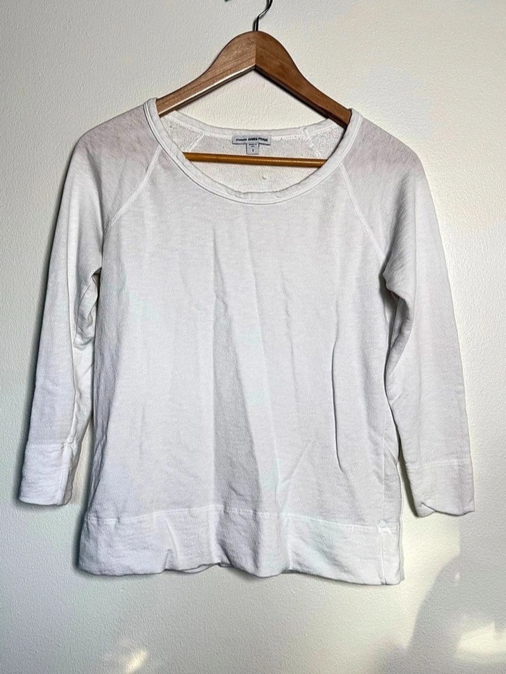 Standard James Perse Top Womens Sz 1 S White Long Sleeve Crew Neck Supima Cotton